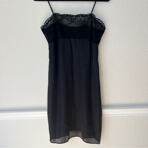 Express 100% Silk Black Lace Trim Slip Dress 90s Minimalist Chemise Lingerie